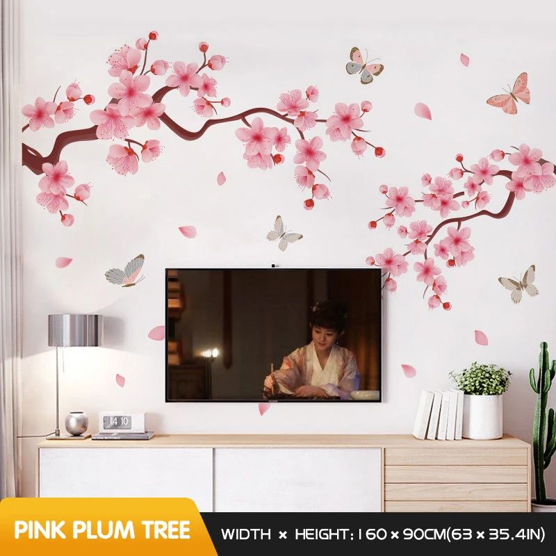 Ink Wall Stickers Wash Peach Blossom For Living Room Bedroom Home Flower Background Wall Decor Self-adhesive Sticker Wallpaper