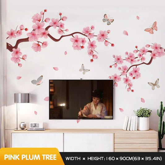 Ink Wall Stickers Wash Peach Blossom For Living Room Bedroom Home Flower Background Wall Decor Self-adhesive Sticker Wallpaper