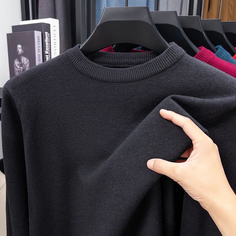 2025 New Men's Casual Sweater Round Neck Long Sleeve Knitted Sweater Diamond Pattern Fashion Versatile Top