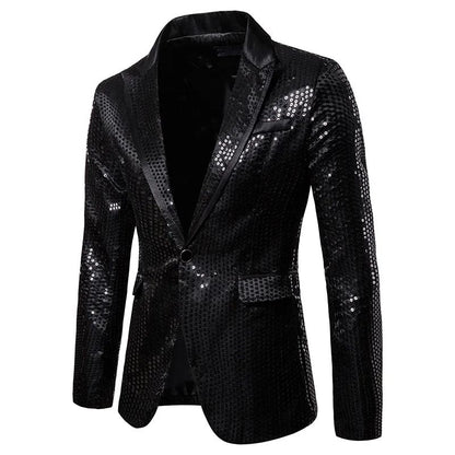 New Fashion Black Sequin Mens Shiny Suit Jacket One Button Blazer For Male Nightclub Singers Stage Dress Blazers Chaqueta Hombre
