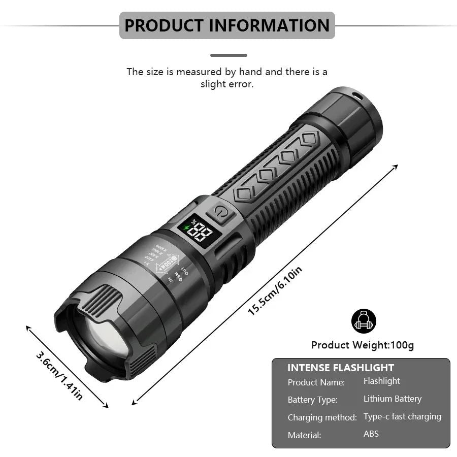 2PCs High Power LED Flashlight Built-in Battery USB Rechargeable Strong Light Tactical Torch Outdoor Camping Fishing Lantern