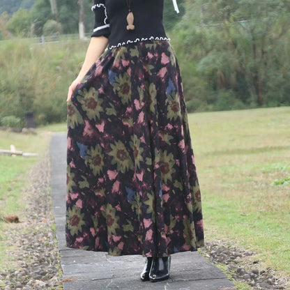 Cotton Linen Skirts for Women Fashion Casual Bohemian Y2k Print Long Skirt Summer Vintage Maxi Bottom Saias Woman Clothes Faldas