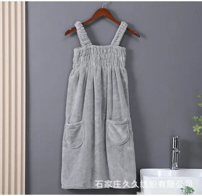 Women Wearable Bath Towel Wearable Towels Coral Fleece Women's Bath Skirt Absorbent Bath Skirt Shower Sauna Wear Towel