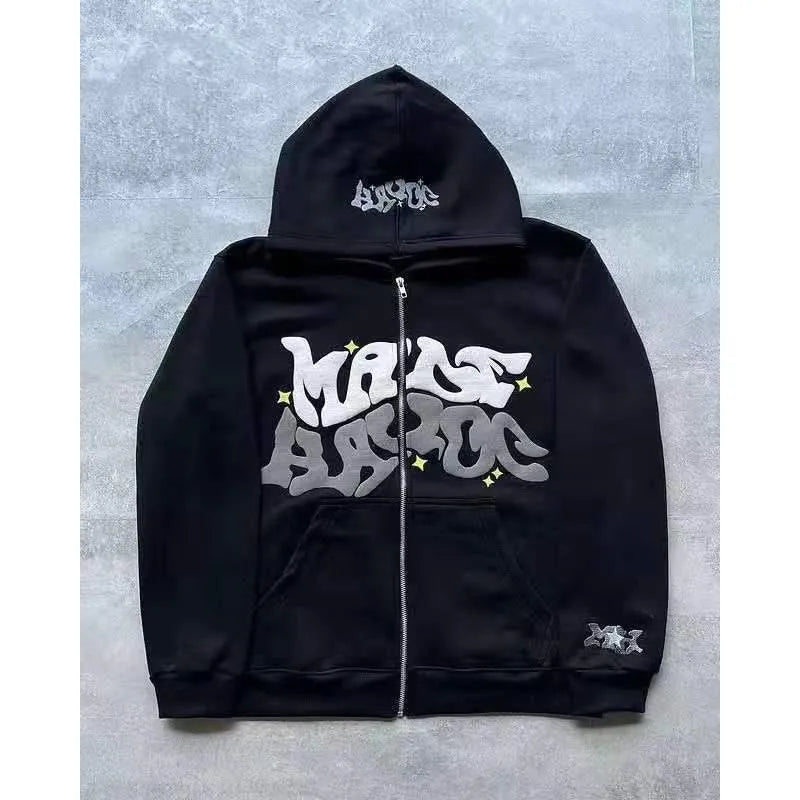 2024 Cross border E-commerce European and American Connection Trend Y2K Gothic Punk Hip Hop Fashion Zipper Digital Printing Hood