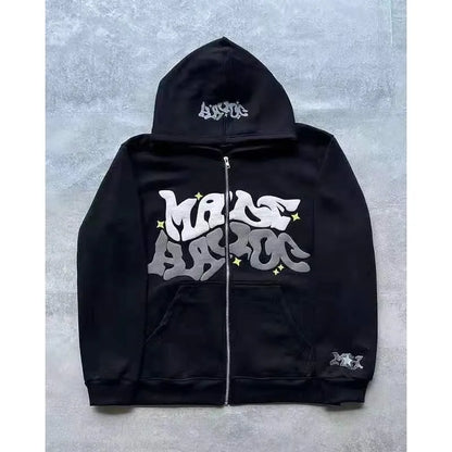 2024 Cross border E-commerce European and American Connection Trend Y2K Gothic Punk Hip Hop Fashion Zipper Digital Printing Hood