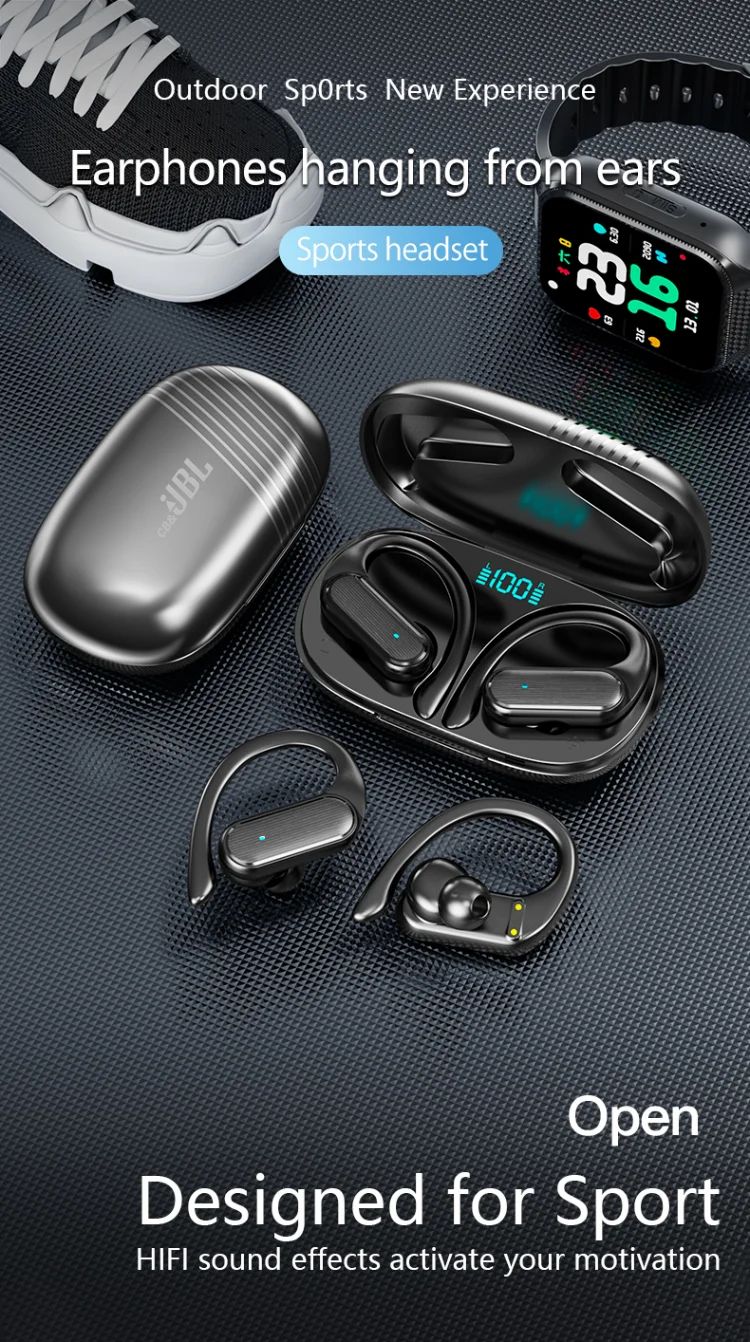 Para Fones de ouvido sem fio CB&JBL Bluetooth TWS A520 Fones de ouvido intra-auriculares Gancho de orelha Fone de ouvido para jogos Controle de toque esportivo com microfone