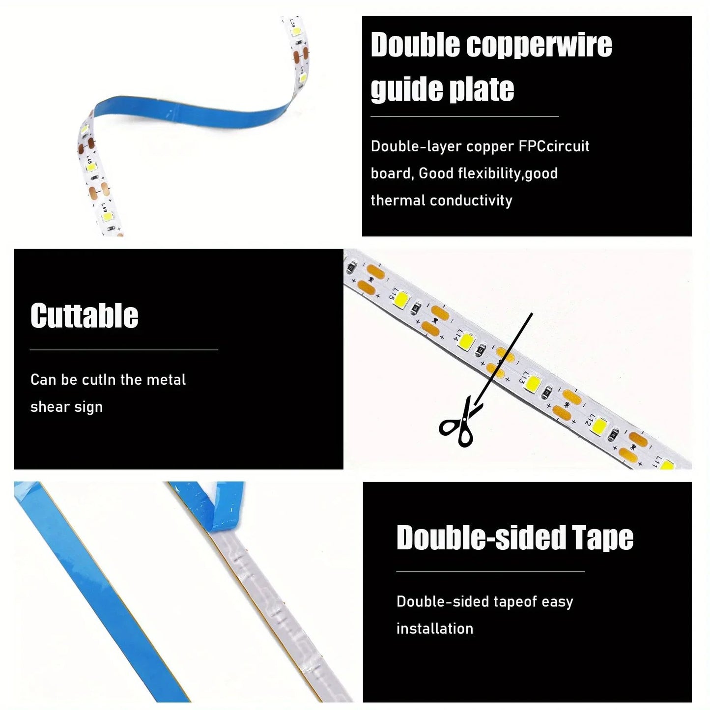 5V USB LED Strip Lights 2835 SMD Flexible Ribbon Cuttable Lighting Tape with ON/OFF Switch for TV Mirror Cabinet Bedroom Decor