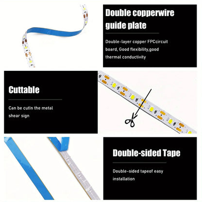 5V USB LED Strip Lights 2835 SMD Flexible Ribbon Cuttable Lighting Tape with ON/OFF Switch for TV Mirror Cabinet Bedroom Decor