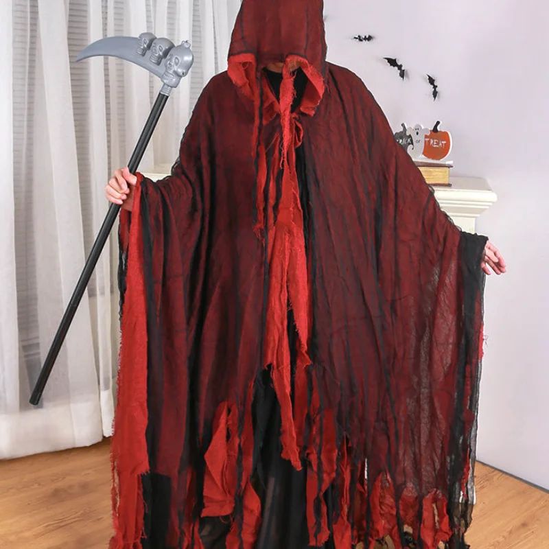 Scary Halloween Hooded Cloak Medieval Renaissance Wizard Cloak Horror Grim Reaper Cosplay Cape Costume for Men Women