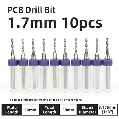 Broca PCB 10pcs Conjunto de Brocas Micro Diâmetro de Aço Tungstênio 1/8" Cabo Fixo Mini Broca CNC 0.1-3.175mm