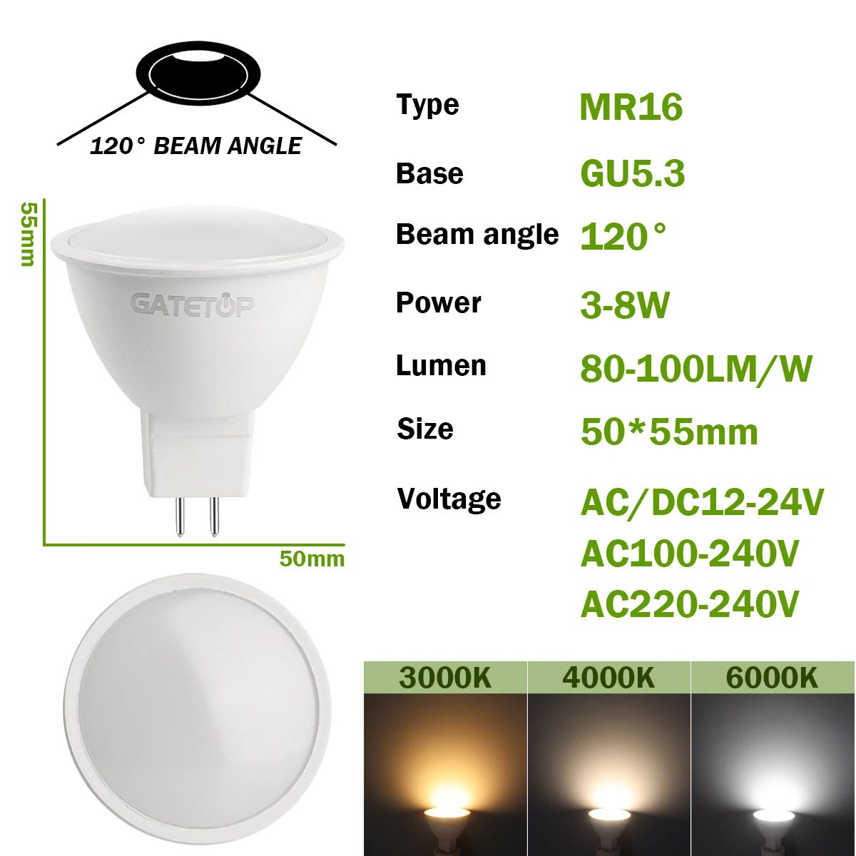 10PCS MR16 LED Spotlight Bulb GU5.3 Lampada AC 110V 220V 12V Bulbs Spot Light Replace The 50W Halogen Lamp Home Direction