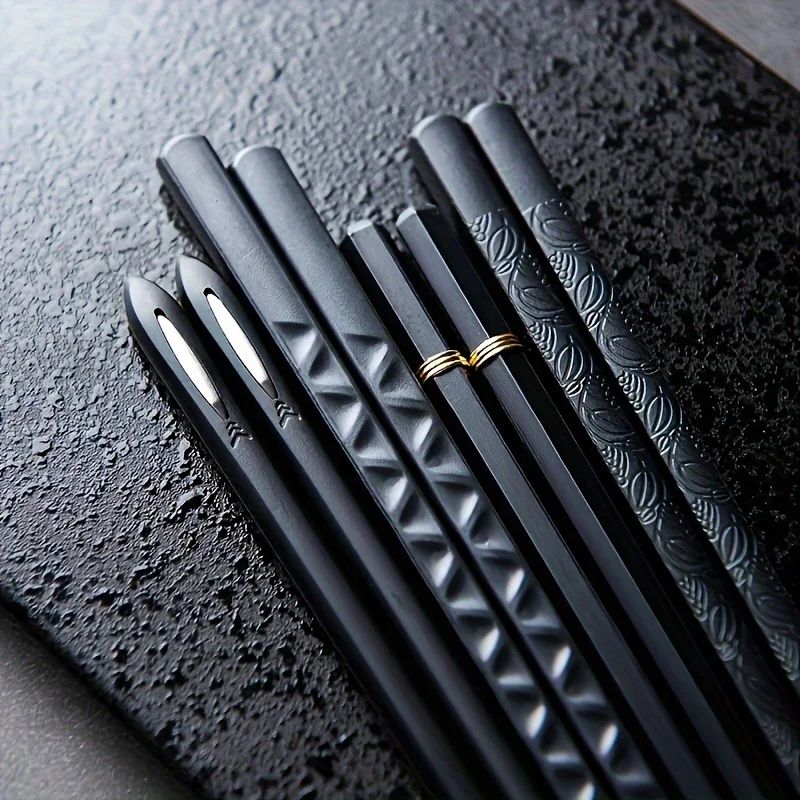 5 Pares de Hashis Premium em Liga Metálica - Antibacterianos, Reutilizáveis (Japonês e Chinês) com Tecnologia de Íons de Prata