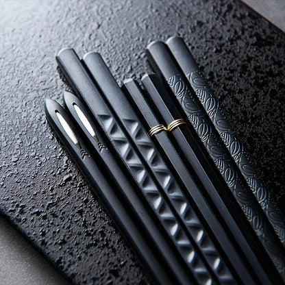 5 Pares de Hashis Premium em Liga Metálica - Antibacterianos, Reutilizáveis (Japonês e Chinês) com Tecnologia de Íons de Prata