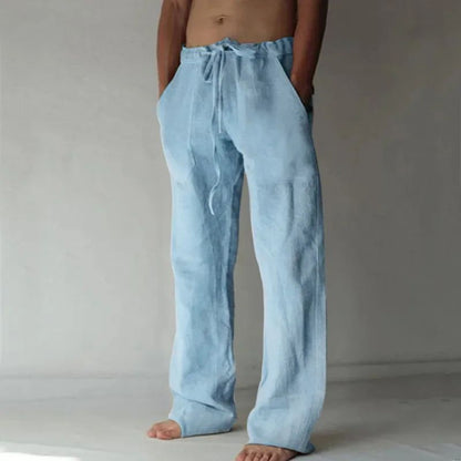 Men's Linen Casual Pants Elastic Waist Beach Pants Lightweight Drawstring Summer Yoga Pants Solid Color Beach Pants