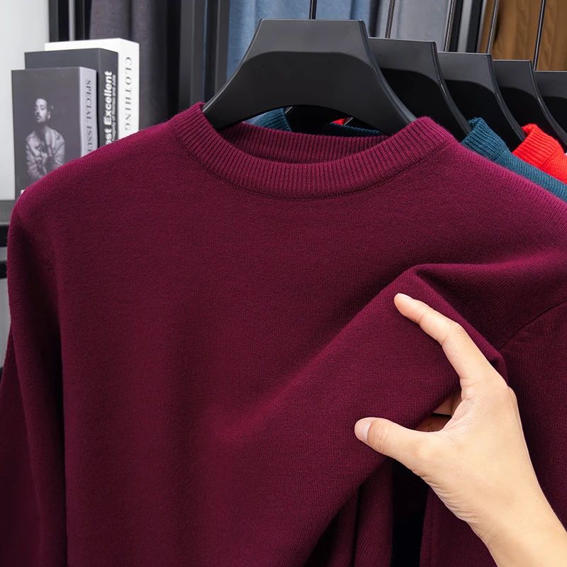 2025 New Men's Casual Sweater Round Neck Long Sleeve Knitted Sweater Diamond Pattern Fashion Versatile Top