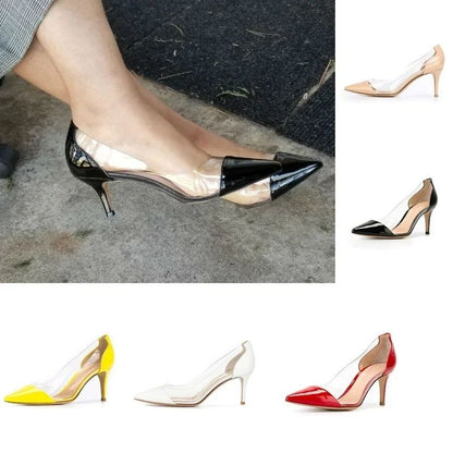 Women Patent Leather Sexy Pumps 2025 Autumn PVC Transparent 5cm Low Heel Pointed Toe Slip-on Thin High Heels Party Wedding Shoes