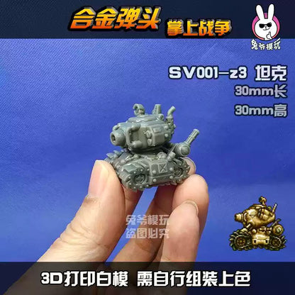 Tanque de Guerra Mundial II Estilo Chibi Metal Slug Gk Modelo - Miniatura Militar Impressa em 3D Modelo Branco Não Pintado Para Diorama de Mesa e Wargame