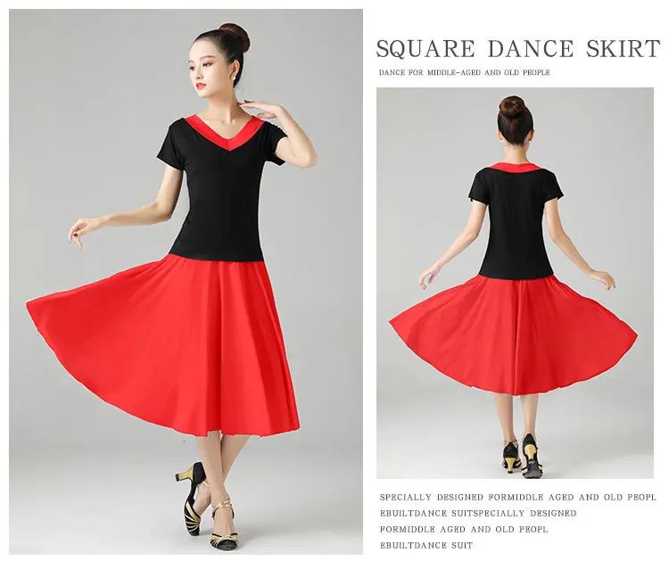 Plus Size Elegant Plus Size Women's Long Dress For Dancing And Commuting Stylish Square Dance Skirt With Wide Hemline For Soc...
