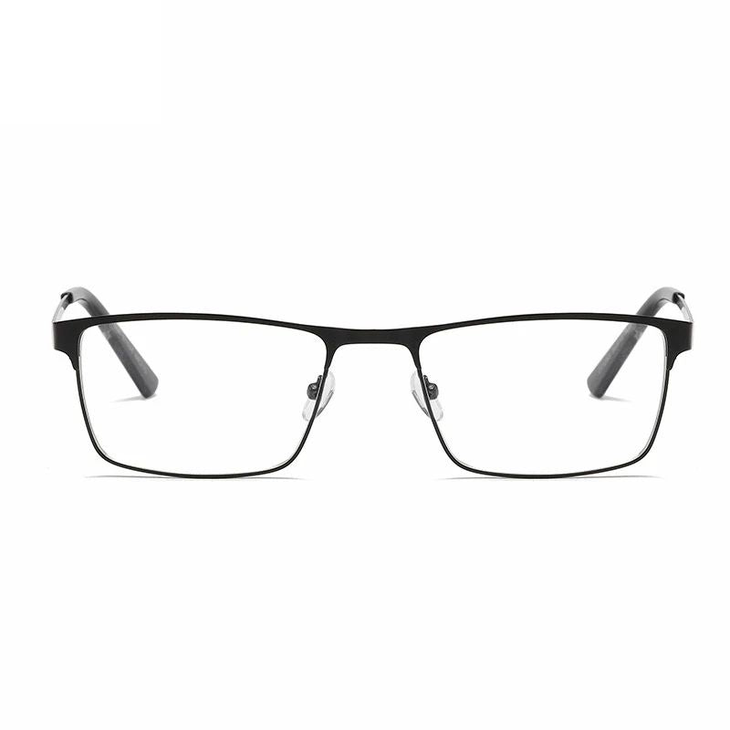 Óculos de Leitura Masculinos Retangulares de Metal com Armação Grande, Hastes Flexíveis, Óculos de Presbiopia para Idosos com Bloqueio de Luz Azul e Proteção para os Olhos