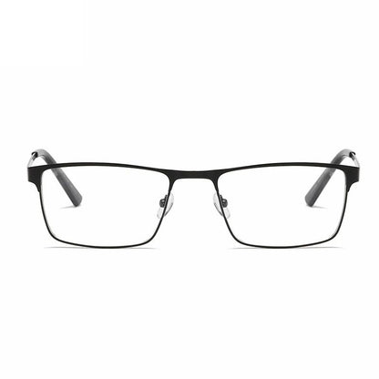 Óculos de Leitura Masculinos Retangulares de Metal com Armação Grande, Hastes Flexíveis, Óculos de Presbiopia para Idosos com Bloqueio de Luz Azul e Proteção para os Olhos