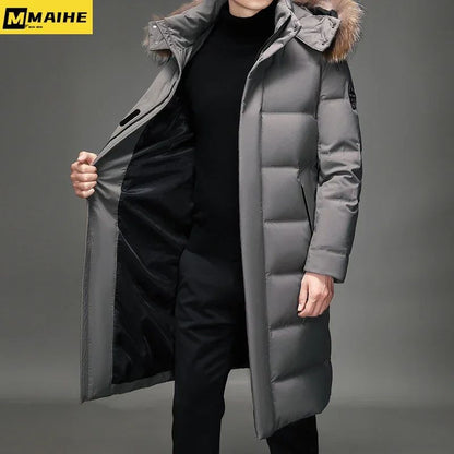 Mens Thickened Down Jacket -30 Winter Warm Down Coat 2025 New Men Fashion Long White Duck Hooded Down Parkas Snow Plus Size 5XL