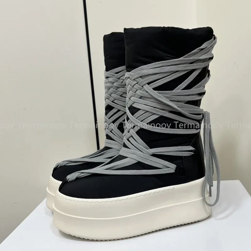2025 New Men Boots Top Quality Platform Lace Up Winter Boot Size 35-46  Designer Fashion Women Knee High  Platform Boots