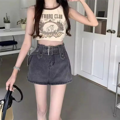 Plus Size High Waist Denim Mini Skirt for Women in Black Grey plus Size Slimming Summer New Style Short Skirts Sexy Girl Hong...