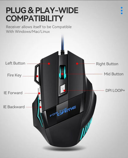 Mouse Gamer USB com Fio G6 7 Botões 5500DPI Ajustável Óptico Ergonômico E-sports para Laptop PC Xiaomi HUAWEI Samsung Pad