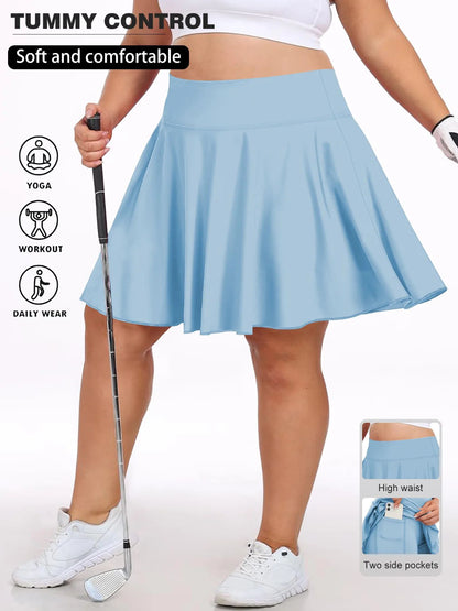 Plus Size Women with Pocket Short Skirt Fitness Short Skirt High Waist Fashion 200lbs Sports Short Skirt Gym Outdoor Solid Skirt