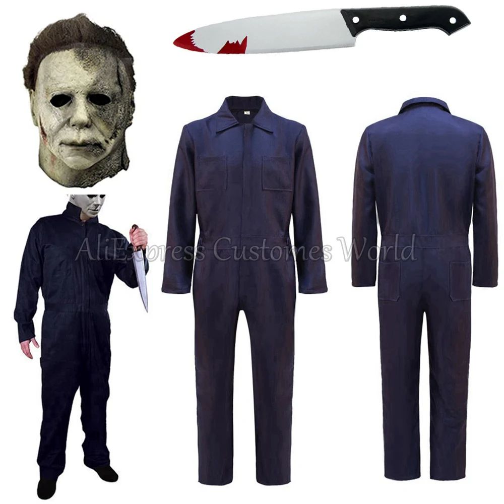 Michael Bloody Killer Outfits Myers Cosplay Costume Anime Halloween for Adult Men Women Cos Jumpsuit Horror Mask Party Costume