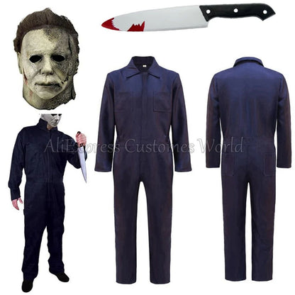 Michael Bloody Killer Outfits Myers Cosplay Costume Anime Halloween for Adult Men Women Cos Jumpsuit Horror Mask Party Costume