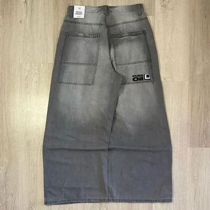 Y2K American New Trend Hip-hop Gothic Embroidered Jeans Men's Street Harajuku Leisure Loose Straight Wide-leg Pants Unisex Jeans