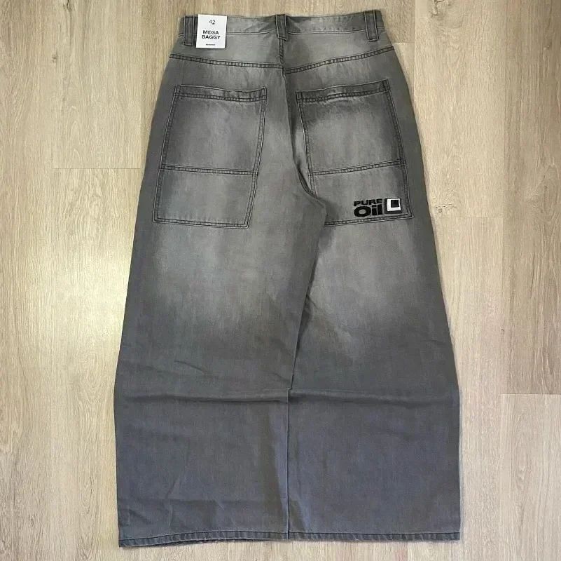 Y2K American New Trend Hip-hop Gothic Embroidered Jeans Men's Street Harajuku Leisure Loose Straight Wide-leg Pants Unisex Jeans