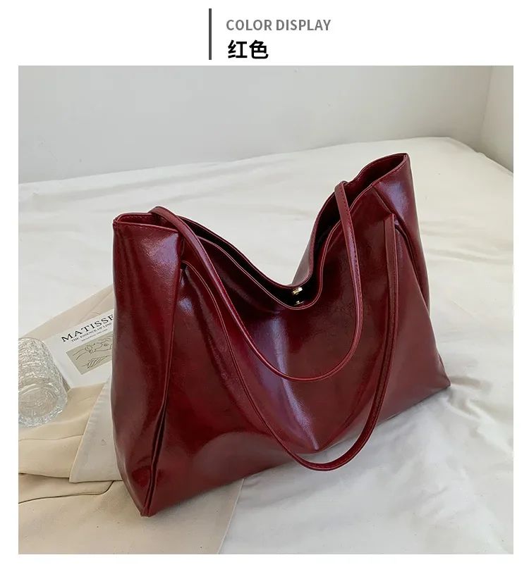 Large women's bag Fashion Underarm Pouch Large Capacity Soft Pu Leather Shoulder Bag Retro Crossbody Bag Casual Portable Bucket