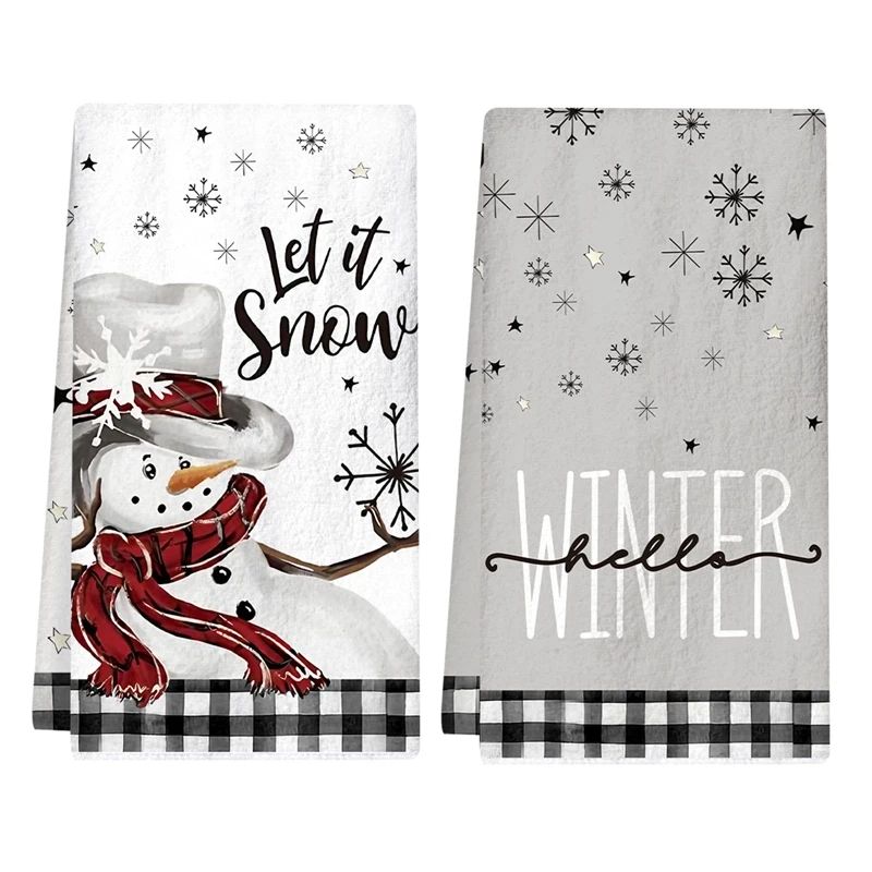 2pcs Christmas Kitchen Towels Buffalo Plaid Xmas Hand Towels Christmas Decorations for Home 2025 Navidad Noel Dish Towels Gifts