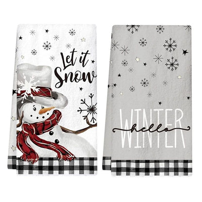 2pcs Christmas Kitchen Towels Buffalo Plaid Xmas Hand Towels Christmas Decorations for Home 2025 Navidad Noel Dish Towels Gifts