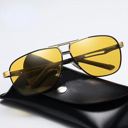 Men Night Vision Polarized Photochromic Sunglasses Aviator Style Yellow Color Change Lenses Driving Sun Glasses