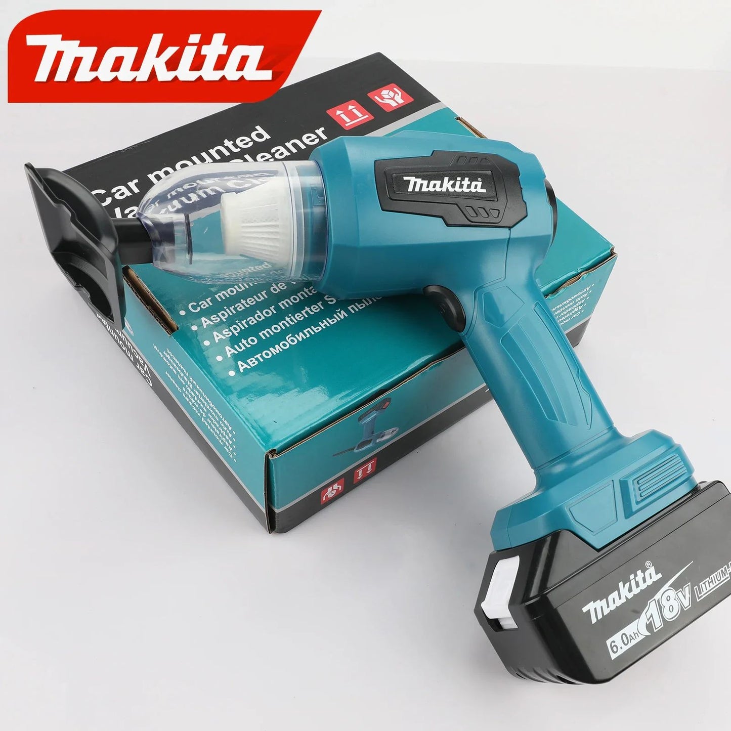 Aspirador de Pó Sem Fio Makita 18V: 200W, 10000Pa, Capacidade de 180ML, 7 Bicos, Para Tarefas Eficientes de Limpeza de Carros e Ambientes de Trabalho