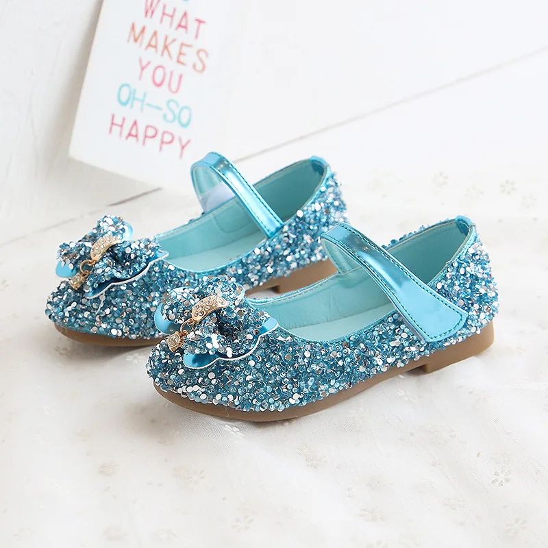 Fashion Girls Shoes Kids Flats Shoes Sequins Rhinestone Princess With Butterfly-Knot Flats Shoes For Students New Autumn 2022