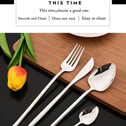 24Pcs Stainless Steel Dinnerware Set Kitchen Fork Spoon Knife Dinner Cutlery Set White Silver Western Flatware Tableware Set