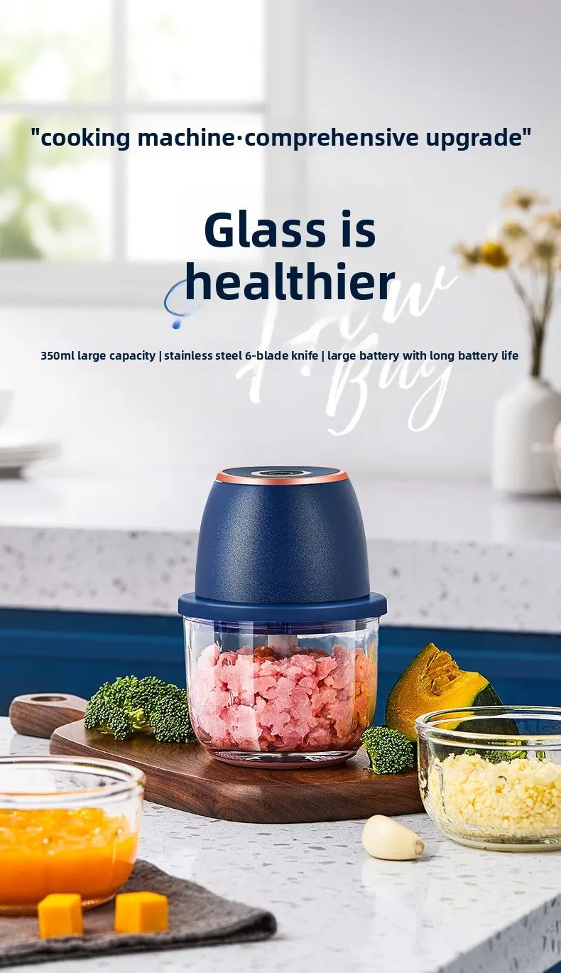 Mini Processador de Alimentos Elétrico TINSOL 350ML, Picador de Carne, Amassador de Alho, USB, Multifuncional, Fatiador de Vegetais, Liquidificador, Misturador de Cozinha