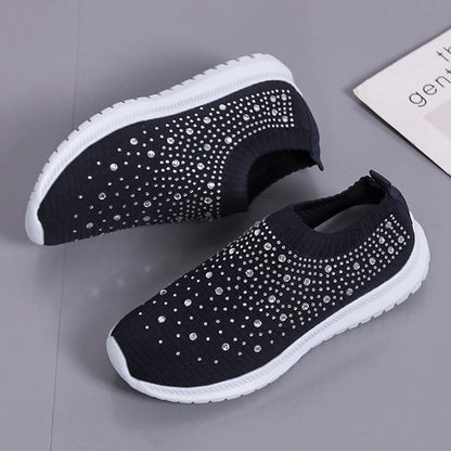 2024 New Crystal Breathable Mesh Sneaker Shoes for Women Comfortable Soft Bottom Flats Plus Size 43 Non Slip Casual Shoes Woman
