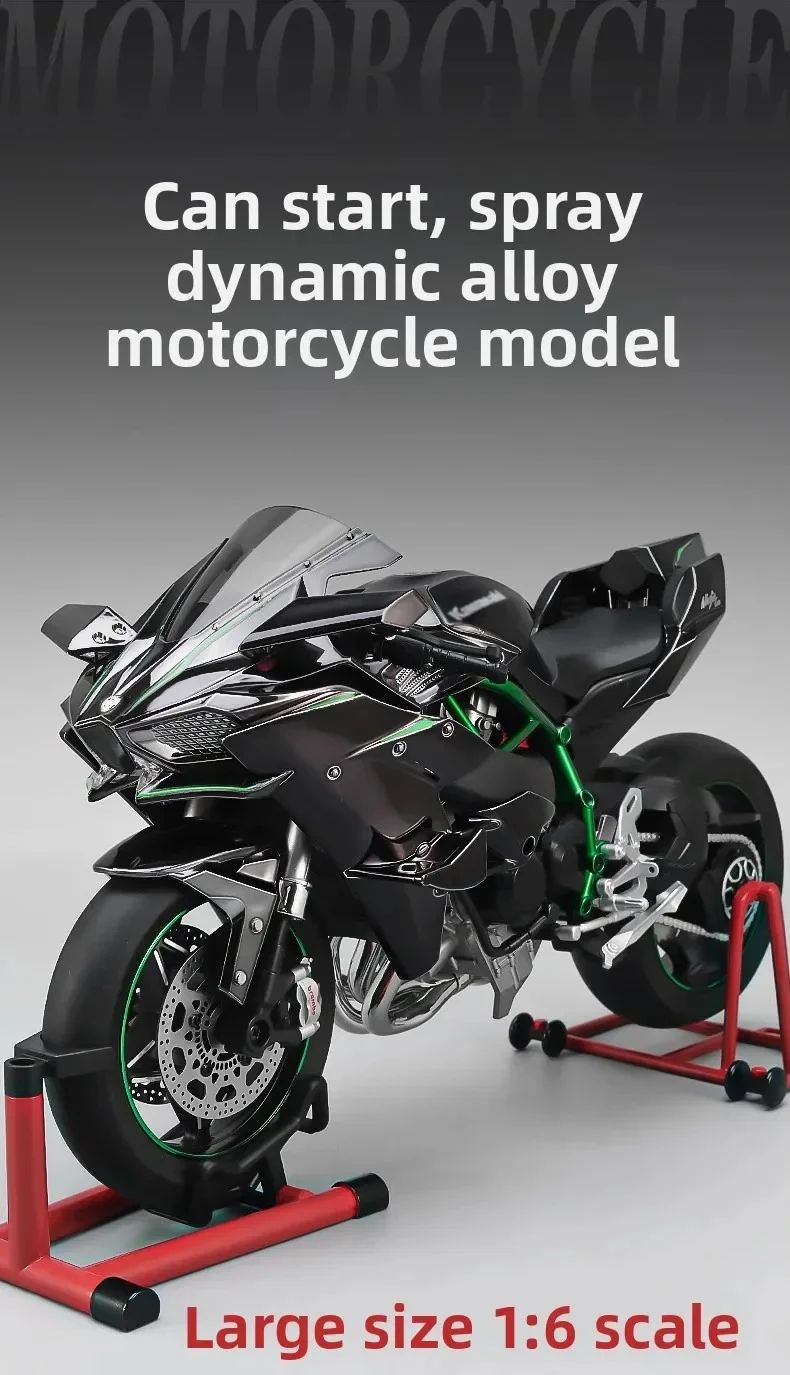 Spray 1:6 para Moto Kawasaki Racing Ninja 500 H2R Simulação de Som e Luz Coleção Infantil de Valor para Presente Exposição Presentes de Natal
