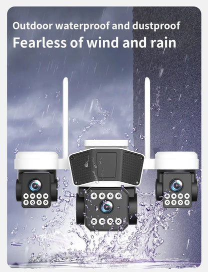ANSVICAM 12MP 6K UHD WIFI Camera 3-PTZ Outdoor Cam Three Lenses Triple Screens Security Monitor Night Vision Waterproof CCTV