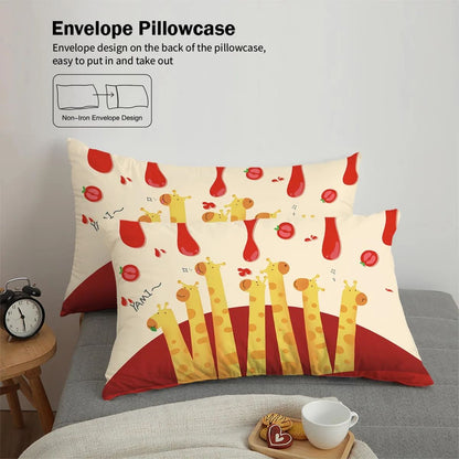 3pcs Cartoon Animal Park Theme Printed BeddingSet,For Bedroom, Guest Room (1*Duvet Cover + 2*Pillowcase, NO Core)