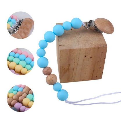 2023 New Baby Wood Beaded Pacifier Clip Silicone Chain Nipple Holder Infant Soother Teether