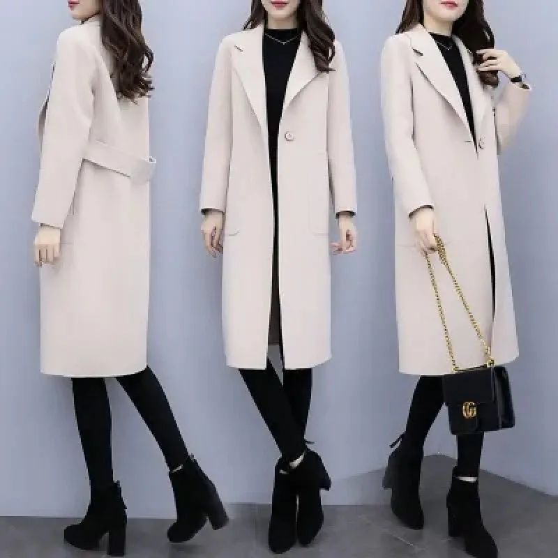 Plus Size Ladies Thickened Winter Coat Long Open-Front Woolen Jacket Loose Fit plus Size Fashionable Autumn Winter Korean Sty...