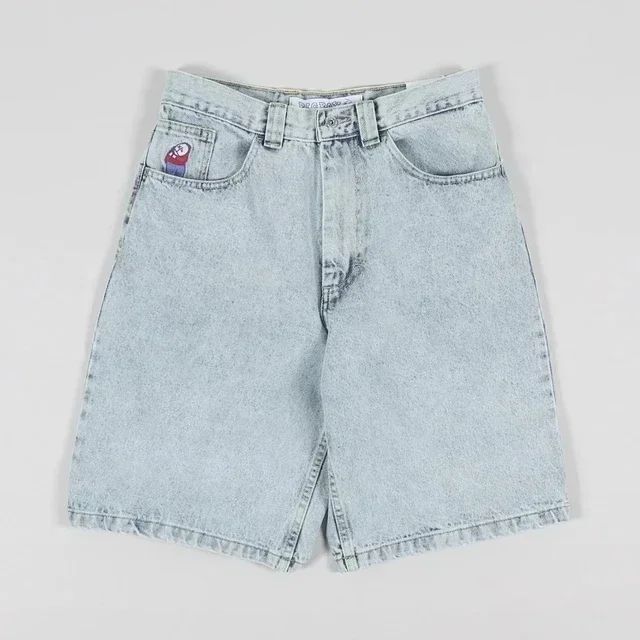 Y2K Denim Shorts Mens Womens HCW Striped Embroidery Retro Loose Summer Shorts Harajuku Hip Hop Casual Gym Shorts Streetwear New