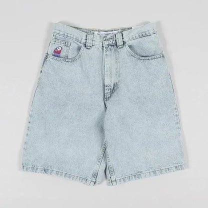 Y2K Denim Shorts Mens Womens HCW Striped Embroidery Retro Loose Summer Shorts Harajuku Hip Hop Casual Gym Shorts Streetwear New