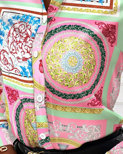 Summer New Women's Long-sleeved Shirt, Single-breasted Printed Shirts Fashion Casual Tops Camisa Female Chemise S-XXL